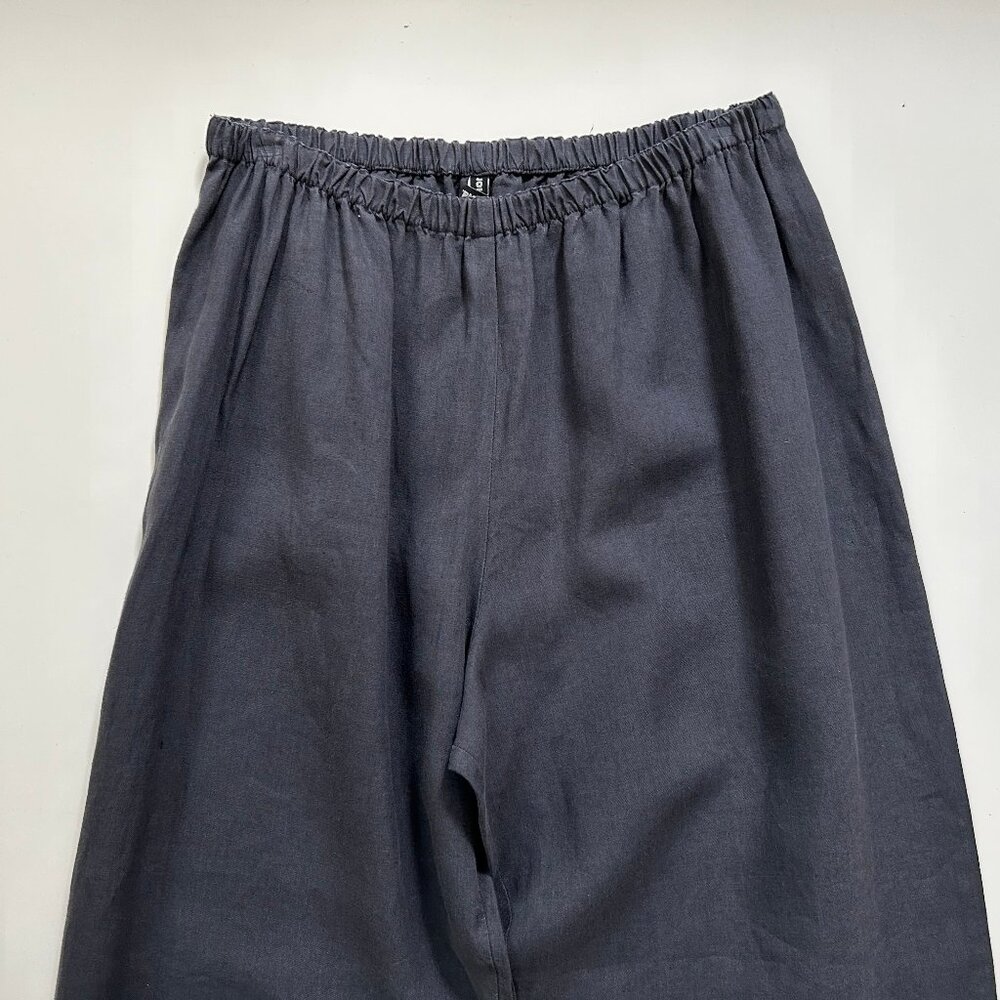 John Patrick 100% linen high waist minimalist wide leg charcoal gray pull ups